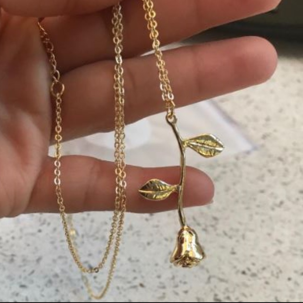 COPY - - Gold Chain 14K Gold Plated  3D Rose Flower